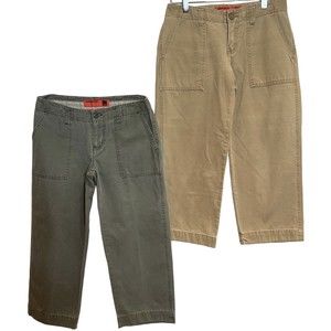 MOSSissue Capri Cargo Capri  Wide Leg Cotton Khaki  & Army Green Lot of 2 ‎ SZ 5